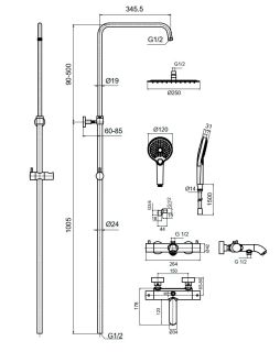Душевая стойка AQUAme AQM8008BG с термостатом шлифованное золото